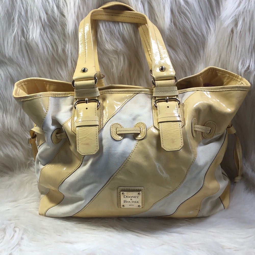 Dooney & Bourke Cream Patent/Canvas Leather Tote